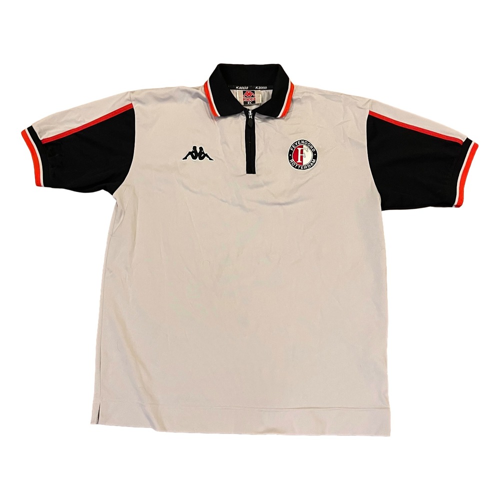 Vintage 2001-02 Kappa Feyenoord Jersey Zip Polo Shirt Grey Mens XL